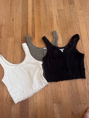 Pack of 3 Organic Basics Girls' Ribbed Tank Tops - Black, Olive, White